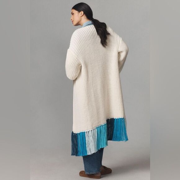 NWT By Anthropologie Long Fringe Duster Kimono Long Open Cardigan - Picture 4 of 5